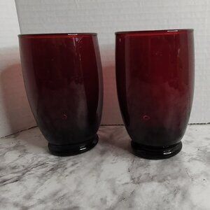 Anchor Hocking Ruby Red Water Glass Tumblers Vintage 1940s - 60s Set of 2